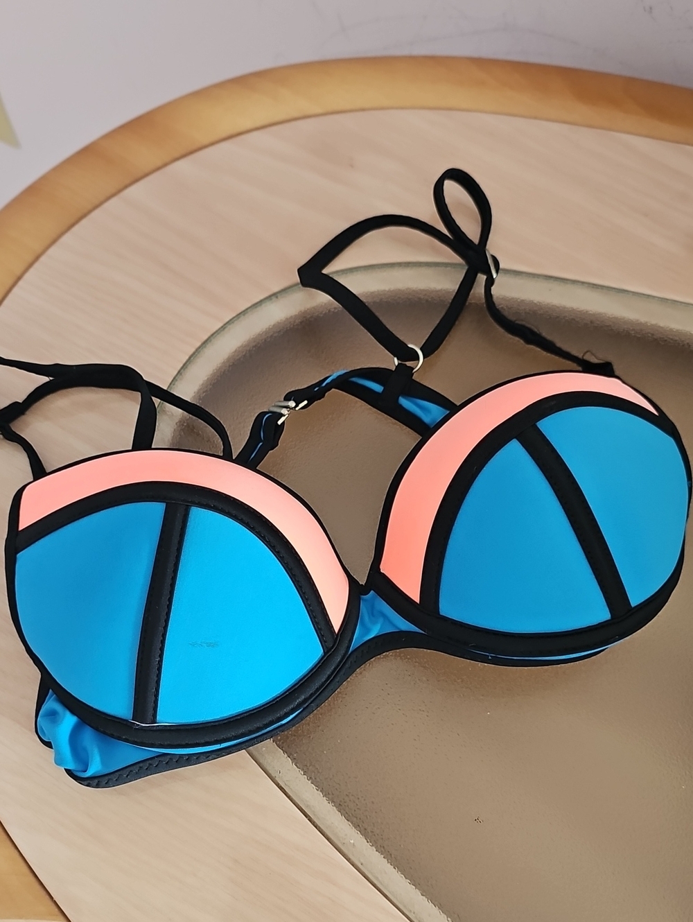 Fardas Colorblock Bikini Top in Bright Blue & Coral